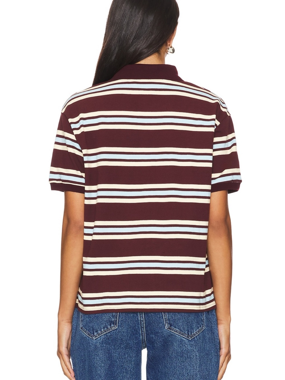 Lioness Burgundy Striped Polo Top with White and Light Blue Accents - Picture 3 of 4